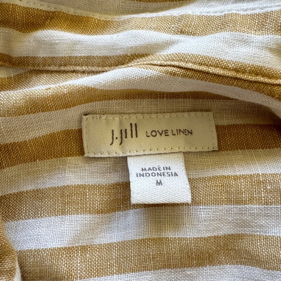 J. Jill Love Linen Tan Stripe Shirt top Long Sleeve Relaxed Fit Coastal Grandma - Picture 4 of 9